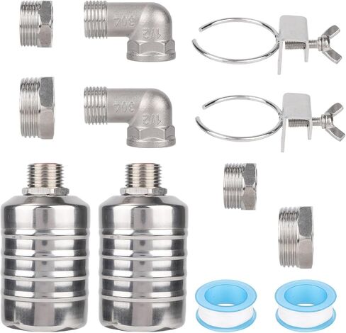 2 Set Water Float Valve Kit, Stainless Steel Leak-Proof Automatic Water Level Control Float Valve 1/2" Male Thread Shut off Valves for Fish Tank Pool Livestock Trough Distiller in Saudi Arabia
