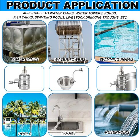 2 Set Water Float Valve Kit, Stainless Steel Leak-Proof Automatic Water Level Control Float Valve 1/2" Male Thread Shut off Valves for Fish Tank Pool Livestock Trough Distiller in Saudi Arabia