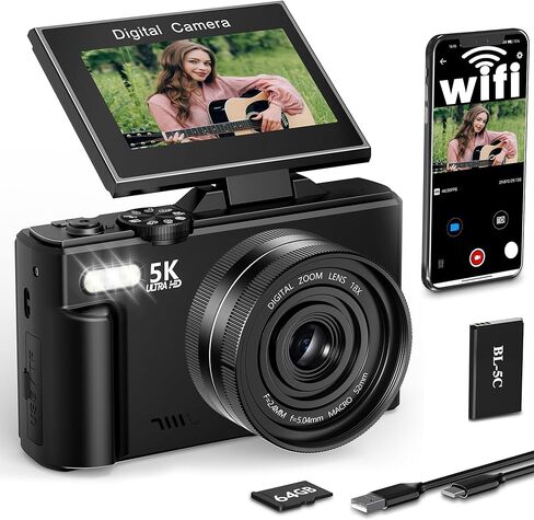 FLATIC 4K Digital Camera for Photography, Digital Camera with Flip Screen, Autofoucs Cameras for Photography with 64GB SD Card, Compact Vlog Travel Camera Kit for Beginner, Teens, (CD2L-1) in Kuwait
