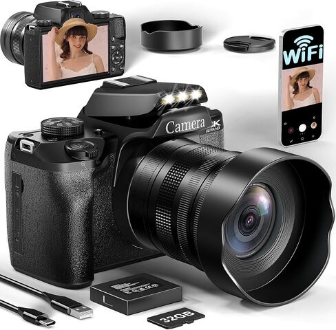 FLATIC 4K Digital Camera for Photography, Digital Camera with Flip Screen, Autofoucs Cameras for Photography with 64GB SD Card, Compact Vlog Travel Camera Kit for Beginner, Teens, (CD2L-1) in Kuwait