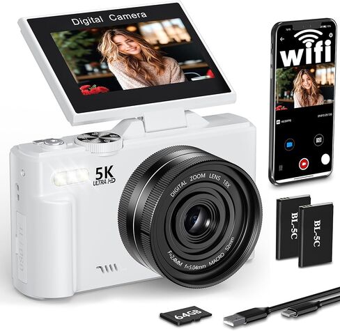 FLATIC 4K Digital Camera for Photography, Digital Camera with Flip Screen, Autofoucs Cameras for Photography with 64GB SD Card, Compact Vlog Travel Camera Kit for Beginner, Teens, (CD2L-1) in Kuwait