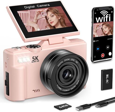 FLATIC 4K Digital Camera for Photography, Digital Camera with Flip Screen, Autofoucs Cameras for Photography with 64GB SD Card, Compact Vlog Travel Camera Kit for Beginner, Teens, (CD2L-1) in Kuwait
