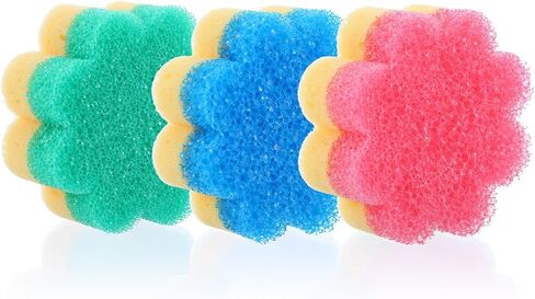 Oruola 3pcs Scrubbies for Dishes,Kitchen Scrub Pads,Dish Washing Sponge,Dual-Sided Temperature Scrubby Sponges,Flower Dual-Sided Sponge for Dish,Bathroom,Kitchen,Washing & Plus,Multipurpose in Saudi Arabia