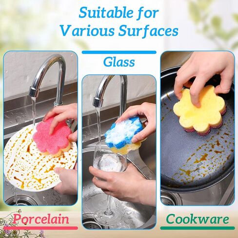 Oruola 3pcs Scrubbies for Dishes,Kitchen Scrub Pads,Dish Washing Sponge,Dual-Sided Temperature Scrubby Sponges,Flower Dual-Sided Sponge for Dish,Bathroom,Kitchen,Washing & Plus,Multipurpose in Saudi Arabia