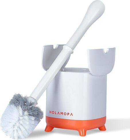 HOLAMOPA Toilet Bowl Brush and Holder Set, Toilet Cleaner Brush with Automatic Dripping-Free Holder, Rugged Handle and Enduring Bristles for Bathroom and Small Spaces Cleaning, (White, 1 Pack) in Saudi Arabia
