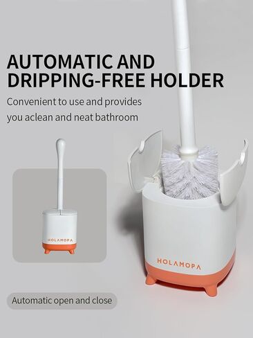 HOLAMOPA Toilet Bowl Brush and Holder Set, Toilet Cleaner Brush with Automatic Dripping-Free Holder, Rugged Handle and Enduring Bristles for Bathroom and Small Spaces Cleaning, (White, 1 Pack) in Saudi Arabia