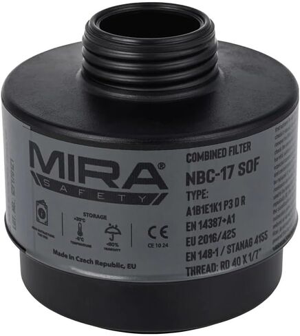 MIRA Safety - NBC-17 SOF - Single 40mm Gas Mask Filter - Multi-Gas Respirator Filters - NATO Standard Size (40mm x 1/7") - Canister Filter Fits CRBN Masks 10-Year Shelf-Life in Saudi Arabia