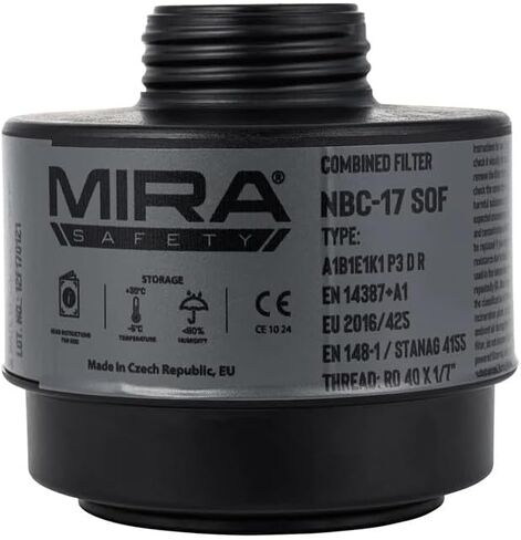 MIRA Safety - NBC-17 SOF - Single 40mm Gas Mask Filter - Multi-Gas Respirator Filters - NATO Standard Size (40mm x 1/7") - Canister Filter Fits CRBN Masks 10-Year Shelf-Life in Saudi Arabia