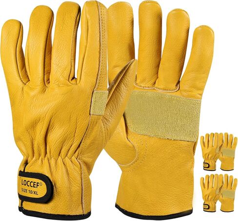 LOCCEF 2 Pairs Leather Work Gloves for Men and Women,Cowhide Leather Gloves Utility Working Gloves in Saudi Arabia