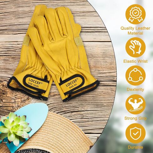 LOCCEF 2 Pairs Leather Work Gloves for Men and Women,Cowhide Leather Gloves Utility Working Gloves in Saudi Arabia