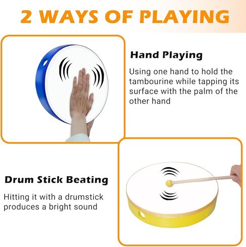 10 Pcs Kids Hand Drums Wood Frame Drum Set with Drum Stick 12 Inch 10 Inch 8 Inch 6 Inch 4 Inch Multicolor Percussion Musical Instruments for School Kids Adults Beginners Home Party Supplies in Kuwait