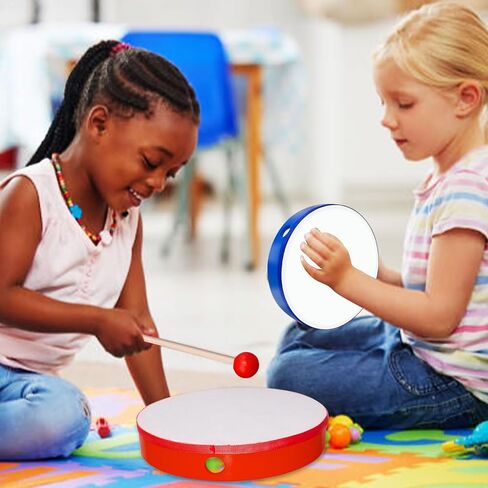 10 Pcs Kids Hand Drums Wood Frame Drum Set with Drum Stick 12 Inch 10 Inch 8 Inch 6 Inch 4 Inch Multicolor Percussion Musical Instruments for School Kids Adults Beginners Home Party Supplies in Kuwait