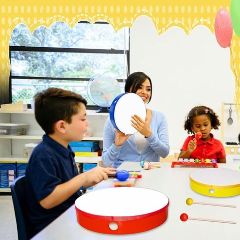 10 Pcs Kids Hand Drums Wood Frame Drum Set with Drum Stick 12 Inch 10 Inch 8 Inch 6 Inch 4 Inch Multicolor Percussion Musical Instruments for School Kids Adults Beginners Home Party Supplies in Kuwait