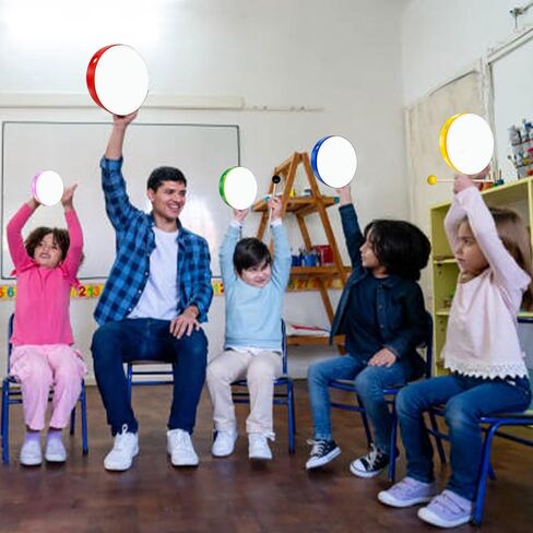 10 Pcs Kids Hand Drums Wood Frame Drum Set with Drum Stick 12 Inch 10 Inch 8 Inch 6 Inch 4 Inch Multicolor Percussion Musical Instruments for School Kids Adults Beginners Home Party Supplies in Kuwait