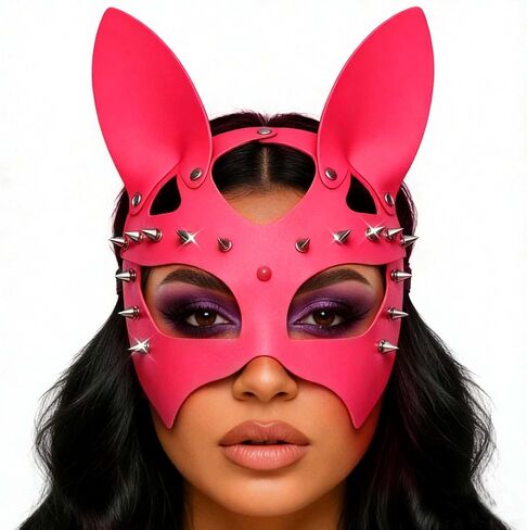 CLOACE Black Leather Masks Rivet Masquerade Party Cat Mask Party PU Eye Covers Halloween Costume Eye Accessory in Saudi Arabia