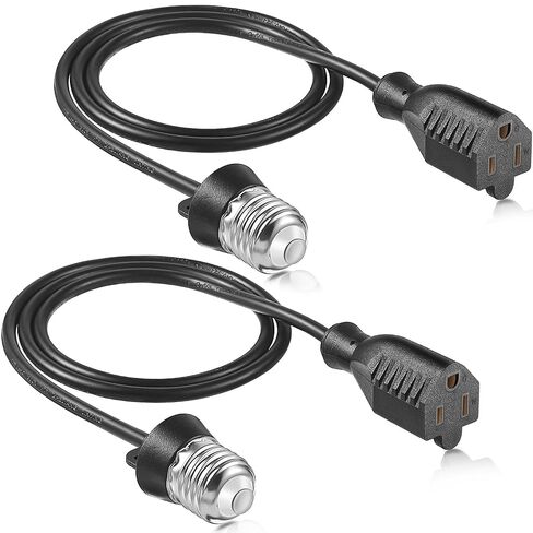 3 Outlet Light Socket Adapter, Convert E26/E27 Bulb Socket to 3 Prong Outlet with Extension Cord, Flexible Light Bulb Plug Converter Suitable for Indoor Outdoor Porch Garage Patio Use (Black,1 Pcs) in Saudi Arabia