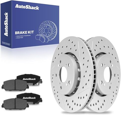 AutoShack Front Brake Kit Replacement for 2013-2018 Acura RDX 2016 ILX V6 AWD FWD Drilled & Slotted E-Coated Disc Brake Rotors Black Ceramic Brakes Pads 12.26" 311.5 mm BRKPK392 in Kuwait