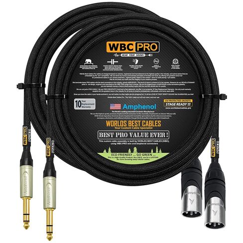 2 Units - 15 Foot - WBC-PRO-Quad Ultra-Silent Ultra-Flexible Balanced Star-Quad XLR to TRS Cable with Amphenol AX3M Male XLR & QS3P-AU Straight TRS Stereo Phone Plugs - Black Tweed Jacket in Saudi Arabia