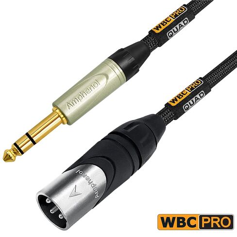 2 Units - 15 Foot - WBC-PRO-Quad Ultra-Silent Ultra-Flexible Balanced Star-Quad XLR to TRS Cable with Amphenol AX3M Male XLR & QS3P-AU Straight TRS Stereo Phone Plugs - Black Tweed Jacket in Saudi Arabia