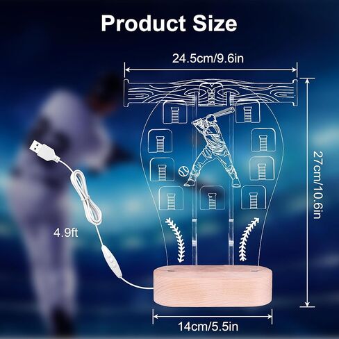 حامل حلقة البيسبول Loscarol المضيئة، 7 ألوان ثلاثية الأبعاد LED أضواء بطولة حلقة العرض، هدايا البيسبول للأولاد، هدايا عيد ميلاد لمحبي اللاعبين، ملحقات البيسبول للأولاد in Kuwait