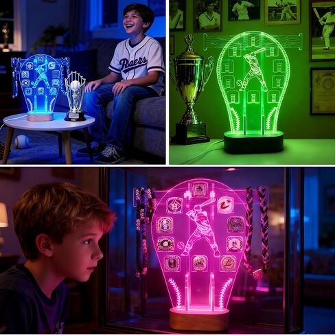 حامل حلقة البيسبول Loscarol المضيئة، 7 ألوان ثلاثية الأبعاد LED أضواء بطولة حلقة العرض، هدايا البيسبول للأولاد، هدايا عيد ميلاد لمحبي اللاعبين، ملحقات البيسبول للأولاد in Kuwait