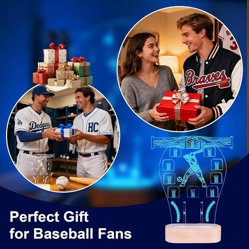 حامل حلقة البيسبول Loscarol المضيئة، 7 ألوان ثلاثية الأبعاد LED أضواء بطولة حلقة العرض، هدايا البيسبول للأولاد، هدايا عيد ميلاد لمحبي اللاعبين، ملحقات البيسبول للأولاد in Kuwait