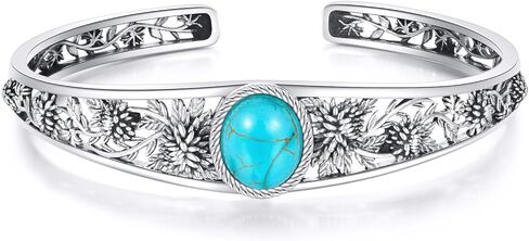 Genuine Turquoise Vintage Lily Flower Bracelet Bangle, Sterling Silver Boho Adjustable Bangle Cuff Native American Jewelry for Women, Fit for 6.5 7 7.5 Inches in Saudi Arabia