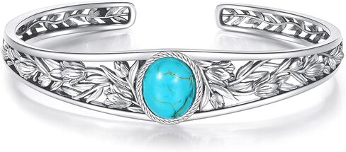 Genuine Turquoise Vintage Lily Flower Bracelet Bangle, Sterling Silver Boho Adjustable Bangle Cuff Native American Jewelry for Women, Fit for 6.5 7 7.5 Inches in Saudi Arabia