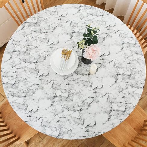 LIBERECOO Round Vinyl Fitted Tablecloth with Flannel Backing Elastic Edge Table Cover Waterproof Stain-Resistant Wipeable Tablcloths Fits 45-56" Round Tables in Saudi Arabia