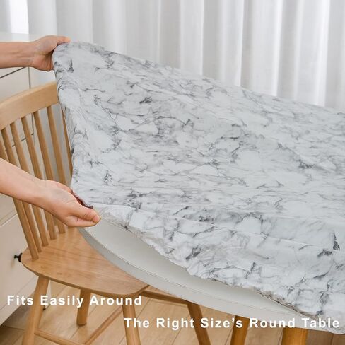 LIBERECOO Round Vinyl Fitted Tablecloth with Flannel Backing Elastic Edge Table Cover Waterproof Stain-Resistant Wipeable Tablcloths Fits 45-56" Round Tables in Saudi Arabia