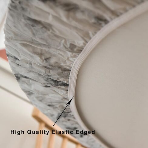 LIBERECOO Round Vinyl Fitted Tablecloth with Flannel Backing Elastic Edge Table Cover Waterproof Stain-Resistant Wipeable Tablcloths Fits 45-56" Round Tables in Saudi Arabia