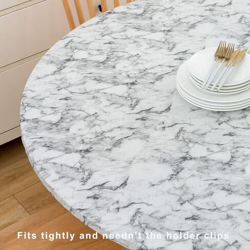 LIBERECOO Round Vinyl Fitted Tablecloth with Flannel Backing Elastic Edge Table Cover Waterproof Stain-Resistant Wipeable Tablcloths Fits 45-56" Round Tables in Saudi Arabia