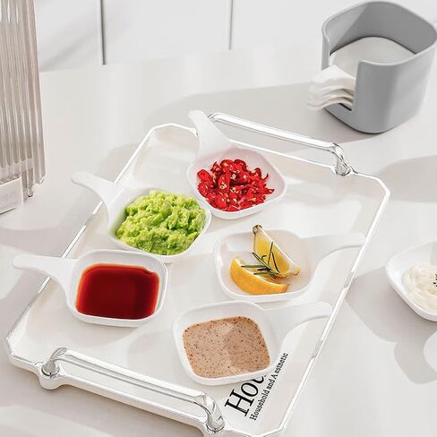 Dipping Sauce Plates and Holder, Dipping Sauce Plate Set 7 PCS, Vinegar & Soy Sauce Dish Set, Including 6 Counts Seasoning Dish with Storage Box, Chicken Nugget Dipping Sauce Holder(1set) in Saudi Arabia