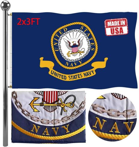 Jayus Embroidered Double Sided Emblem US Navy Flag 2x3 FT Outdoor - 340D Heavy Duty Naval Flag USNA Army Flags with 2 Brass Grommets Banner and UV Fade Resistant in Kuwait