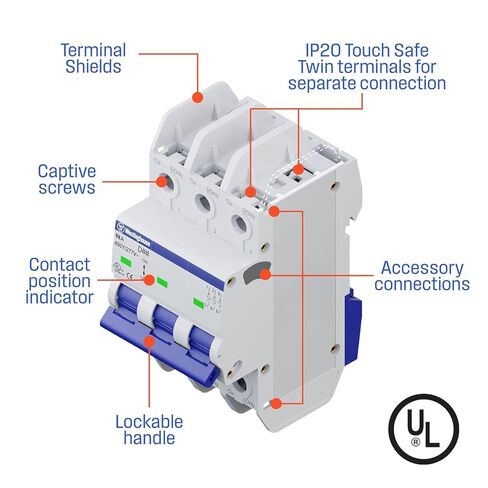 Westinghouse UL 489 AC Miniature Circuit Breaker, 3 Amp, 3 Pole, C Curve, 480Y/277V AC, 10kA SCCR, Thermal Magnetic Trip, DIN Rail Breaker, White, WMBB3C03-1 in Saudi Arabia
