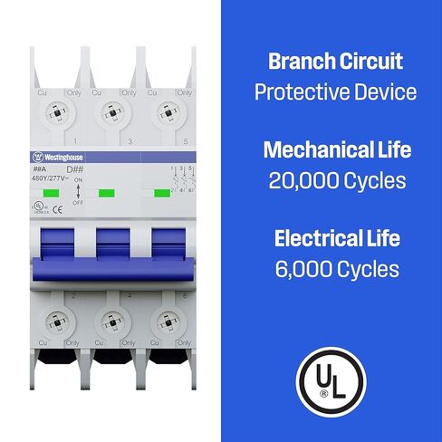 Westinghouse UL 489 AC Miniature Circuit Breaker, 3 Amp, 3 Pole, C Curve, 480Y/277V AC, 10kA SCCR, Thermal Magnetic Trip, DIN Rail Breaker, White, WMBB3C03-1 in Saudi Arabia