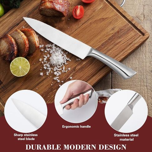مجموعة سكاكين من الفولاذ المقاوم للصدأ مكونة من 8 قطع من Chef's Choice - مجموعة سكاكين مطبخ مع كتلة، سكاكين مطبخ حادة، قبضة مريحة، كتلة دوارة 360 درجة in Kuwait