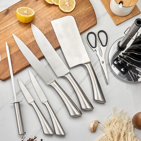 مجموعة سكاكين من الفولاذ المقاوم للصدأ مكونة من 8 قطع من Chef's Choice - مجموعة سكاكين مطبخ مع كتلة، سكاكين مطبخ حادة، قبضة مريحة، كتلة دوارة 360 درجة in Kuwait