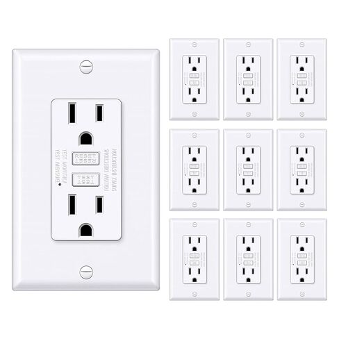 مخرج BESTTEN GFCI 15 أمبير بتصميم نحيف للغاية، منفذ كهربائي GFI مع مؤشر LED، وعاء GFCI غير مقاوم للتلاعب، لوحة حائط متضمنة، معتمد من ETL، 10 عبوات، أبيض in Kuwait