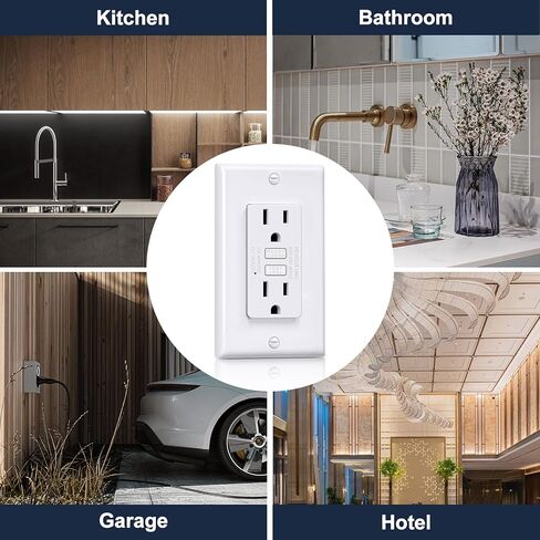 مخرج BESTTEN GFCI 15 أمبير بتصميم نحيف للغاية، منفذ كهربائي GFI مع مؤشر LED، وعاء GFCI غير مقاوم للتلاعب، لوحة حائط متضمنة، معتمد من ETL، 10 عبوات، أبيض in Kuwait