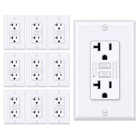 مخرج BESTTEN GFCI 15 أمبير بتصميم نحيف للغاية، منفذ كهربائي GFI مع مؤشر LED، وعاء GFCI غير مقاوم للتلاعب، لوحة حائط متضمنة، معتمد من ETL، 10 عبوات، أبيض in Kuwait