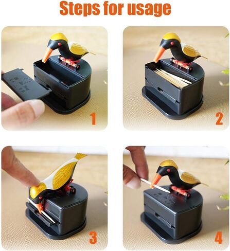 Bird Toothpick Dispenser, Automatic Toothpick Holder Dispenser, Tooth Picks Holder Dispenser Kitchen Gadgets(Orange) in Saudi Arabia