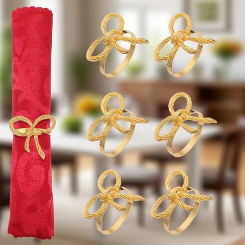 6pcs Bowknot Napkin Rings Set - Alloy Table Decor for Weddings, Christmas Parties & Family Gatherings - Decorative Napkin Holders in Saudi Arabia