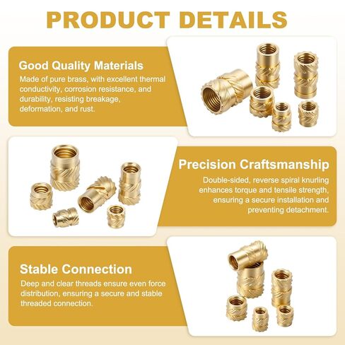 MECCANIXITY 15 Pcs Threaded Inserts, 1/4"-20UNC x 6mm l x 8mm OD Pure Brass Knurled Nuts Female Threaded Heat Set Inserts Embedment Nut for 3D Printing Components Plastic Materials in Saudi Arabia