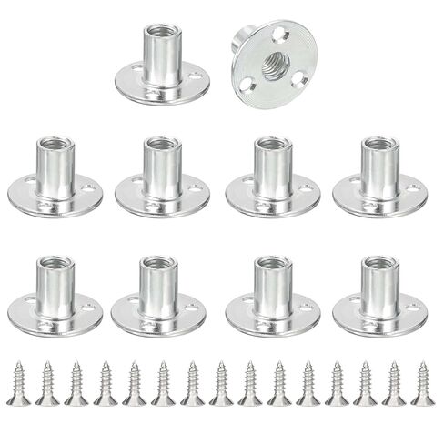 M10 Brad Hole Tee Nut with Screws (10 Set), Zinc Plated Carbon Steel Round Base Screw-in T-Nuts Furniture Hardware Flange Female Thread Insert Nuts for DIY Project in Saudi Arabia