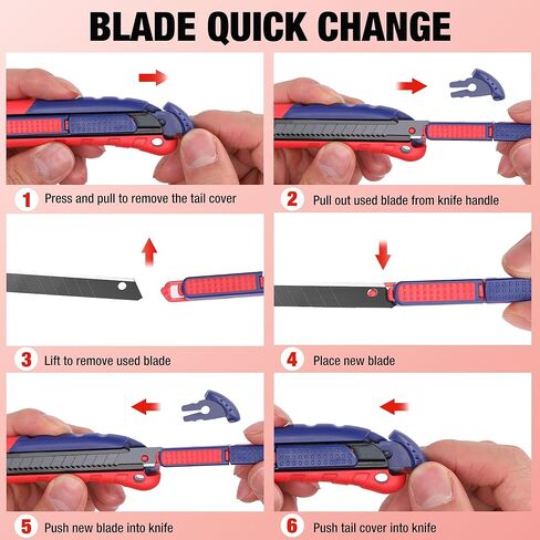 WORKPRO 2-In-1 Safety Utility Knife Retractable Snap-off blade, Metal Box Cutter Set, Razor Knife Exacto Craft Knives, with 10 Extra 9mm Blades, Pack of 3 in Kuwait