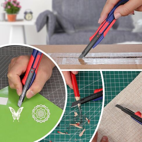 WORKPRO 2-In-1 Safety Utility Knife Retractable Snap-off blade, Metal Box Cutter Set, Razor Knife Exacto Craft Knives, with 10 Extra 9mm Blades, Pack of 3 in Kuwait