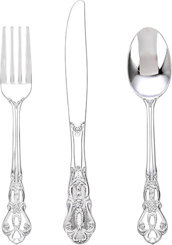 Joyido 90 Pieces Gold Plastic Silverware - Heavy Duty Gold Disposable Utensils - Fancy Plastic Cutlery Set Includes 30 Forks, 30 Spoons, 30 Knives for Dinner Parties Weddings in Saudi Arabia