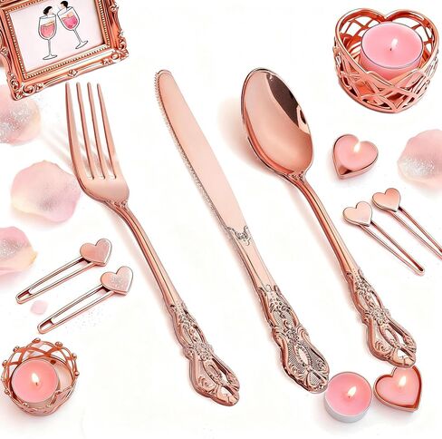 Joyido 90 Pieces Gold Plastic Silverware - Heavy Duty Gold Disposable Utensils - Fancy Plastic Cutlery Set Includes 30 Forks, 30 Spoons, 30 Knives for Dinner Parties Weddings in Saudi Arabia