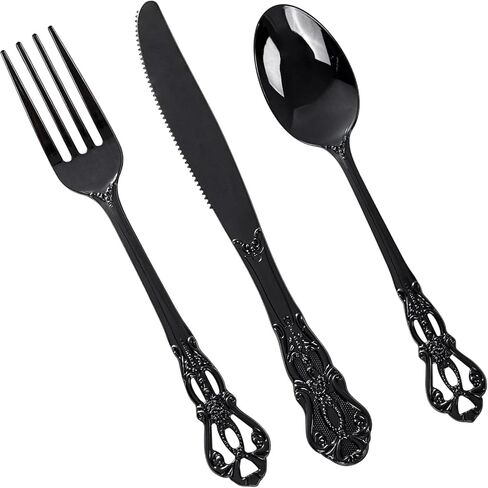 Joyido 90 Pieces Gold Plastic Silverware - Heavy Duty Gold Disposable Utensils - Fancy Plastic Cutlery Set Includes 30 Forks, 30 Spoons, 30 Knives for Dinner Parties Weddings in Saudi Arabia